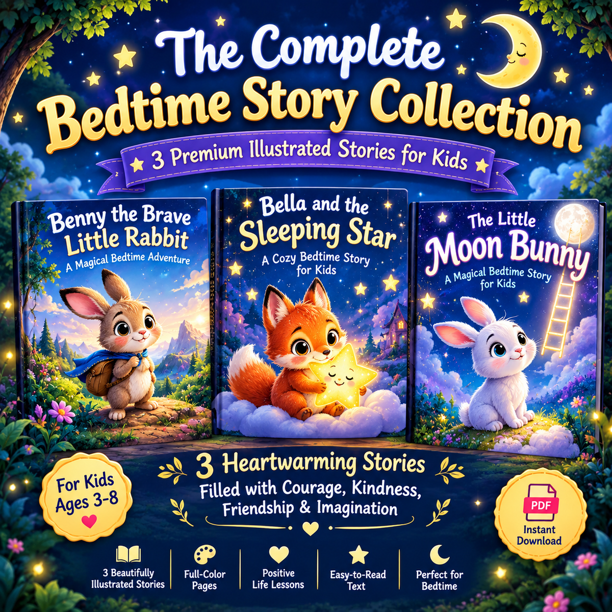 3 Magical Bedtime Stories for Kids – Premium Illustrated Story Collection 🌙🐰✨